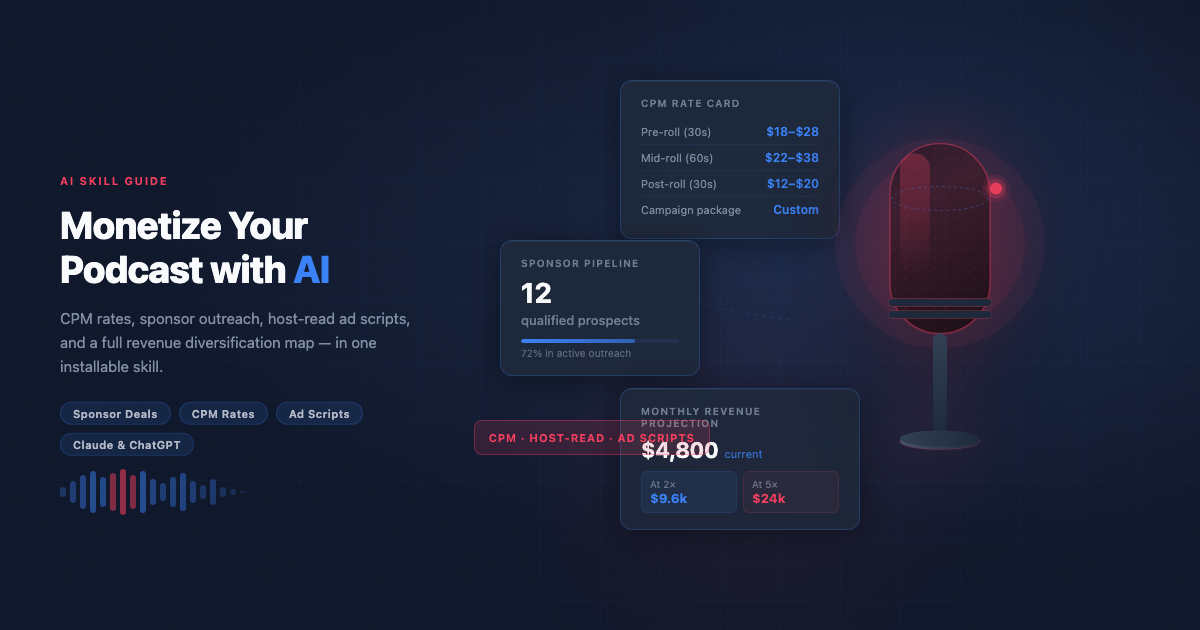 Illustration for How to Monetize Your Podcast with AI: The Podcast Monetization System Skill